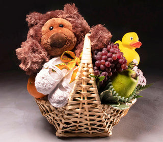 Baby Basket with Booties Medium (Choose Color) (Hand Delivery Only NYC Area)