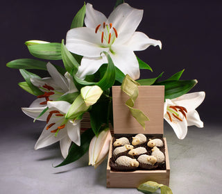 Easter Lilies with Chocolate Lambs