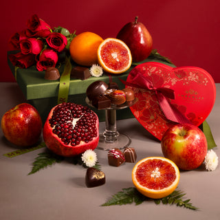 Hearts in Bloom Valentine's Day Fruit & Chocolate Gift Basket