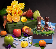 Eggs-ellent Easter Bunny Basket Deluxe with Roses $160